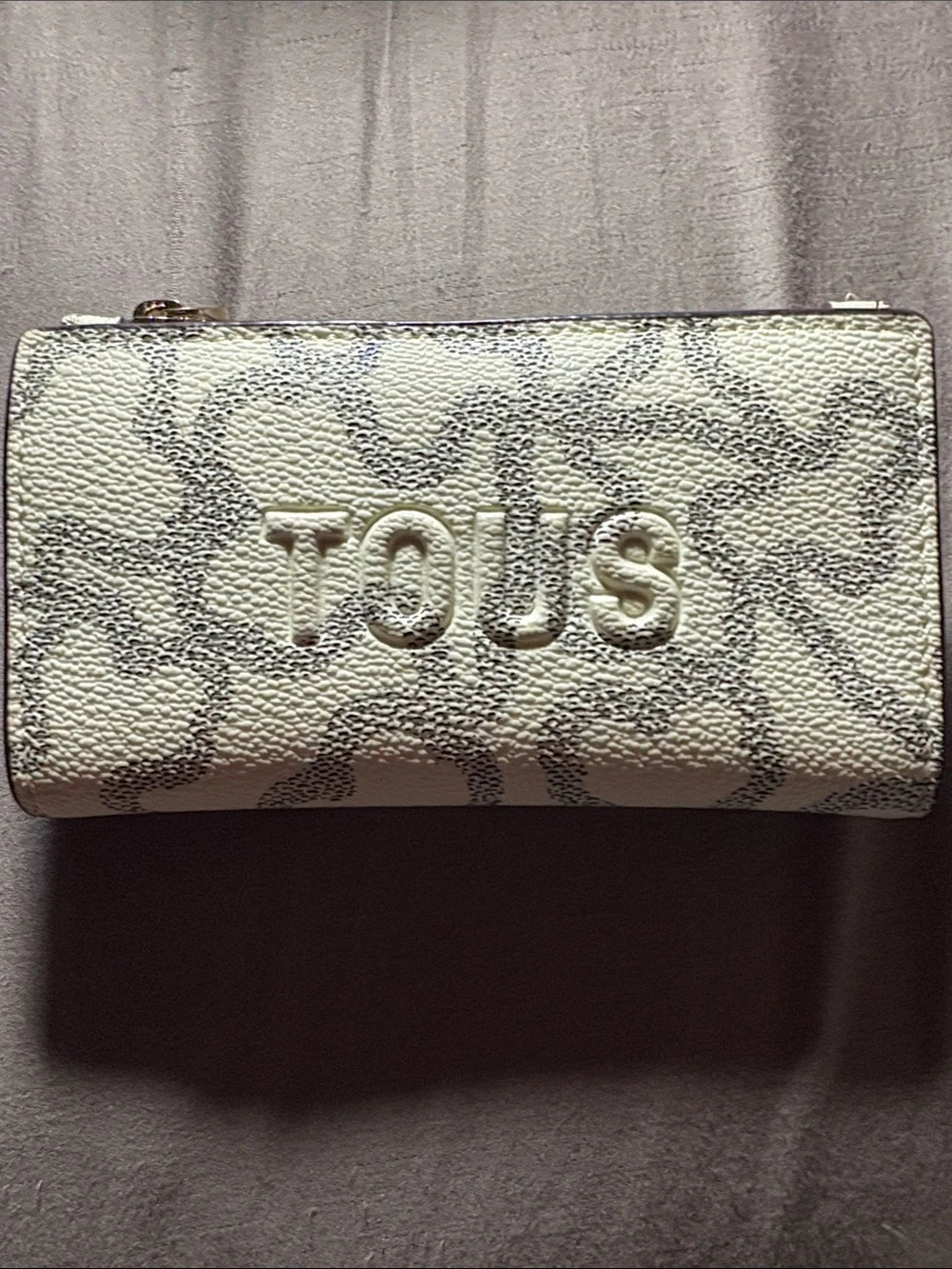 TOUS Cream Wallet with Gray Monogram Pattern